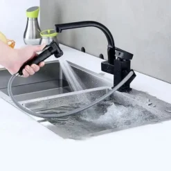 Stainless Steel Kitchen Faucet Pull Out with Sprayer, 360° Swivel Spout Vessel Taps with Cold and Hot Hose