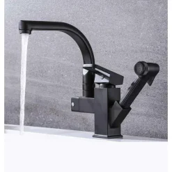 Stainless Steel Kitchen Faucet Pull Out with Sprayer, 360° Swivel Spout Vessel Taps with Cold and Hot Hose