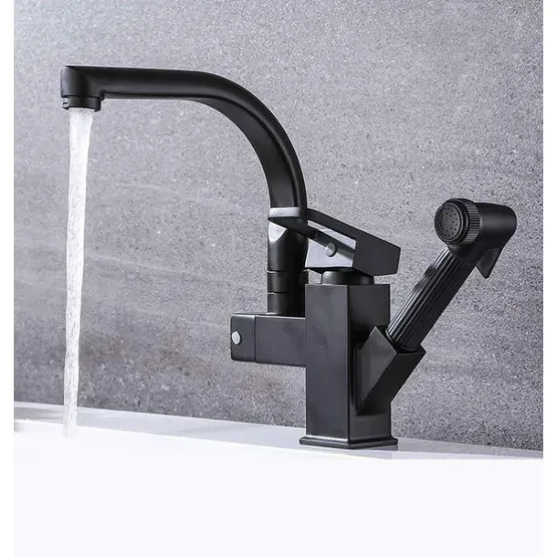 Stainless Steel Kitchen Faucet Pull Out with Sprayer, 360° Swivel Spout Vessel Taps with Cold and Hot Hose
