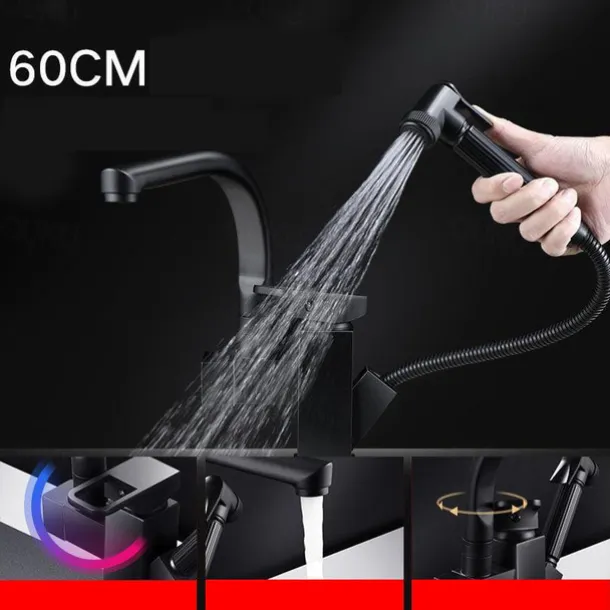 Stainless Steel Kitchen Faucet Pull Out with Sprayer, 360° Swivel Spout Vessel Taps with Cold and Hot Hose