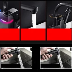 Stainless Steel Kitchen Faucet Pull Out with Sprayer, 360° Swivel Spout Vessel Taps with Cold and Hot Hose