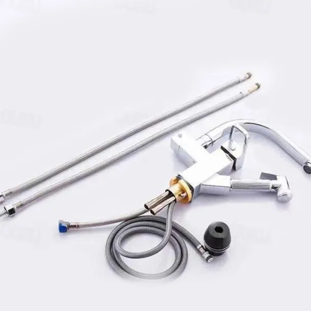 Stainless Steel Kitchen Faucet Pull Out with Sprayer, 360° Swivel Spout Vessel Taps with Cold and Hot Hose