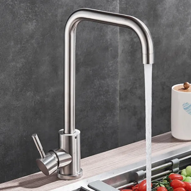 Stainless Steel Kitchen Sink Mixer Faucet, 360 Swivel Single Handle Kitchen Taps Deck Mounted, with Hot and Cold Water Hose Vessel Taps