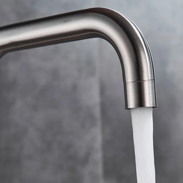 Stainless Steel Kitchen Sink Mixer Faucet, 360 Swivel Single Handle Kitchen Taps Deck Mounted, with Hot and Cold Water Hose Vessel Taps