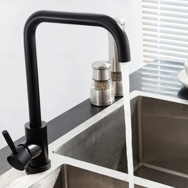 Stainless Steel Kitchen Sink Mixer Faucet, 360 Swivel Single Handle Kitchen Taps Deck Mounted, with Hot and Cold Water Hose Vessel Taps