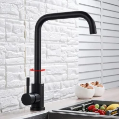 Stainless Steel Kitchen Sink Mixer Faucet, 360 Swivel Single Handle Kitchen Taps Deck Mounted, with Hot and Cold Water Hose Vessel Taps