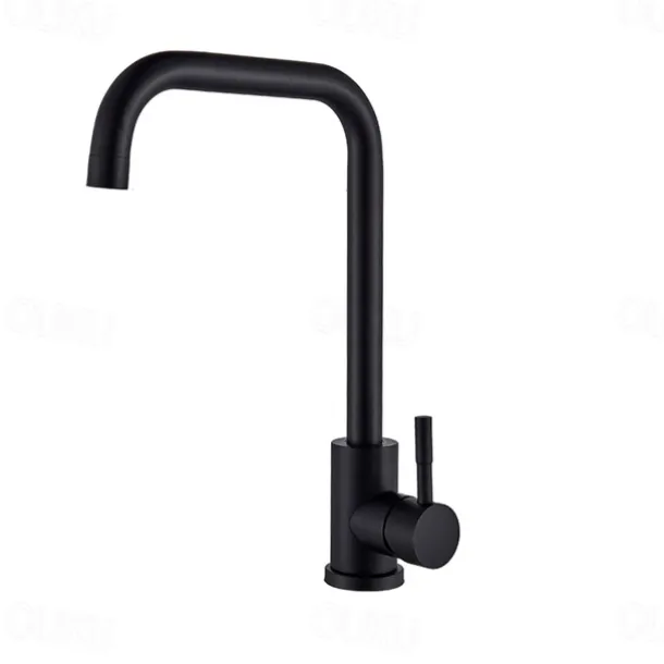 Stainless Steel Kitchen Sink Mixer Faucet, 360 Swivel Single Handle Kitchen Taps Deck Mounted, with Hot and Cold Water Hose Vessel Taps