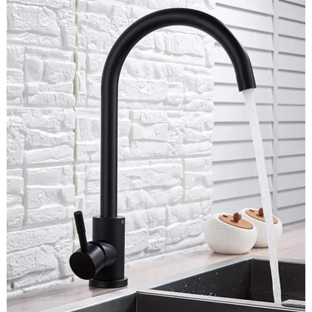 Stainless Steel Kitchen Sink Mixer Faucet, 360 Swivel Single Handle Kitchen Taps Deck Mounted, with Hot and Cold Water Hose Vessel Taps
