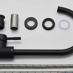 Stainless Steel Kitchen Sink Mixer Faucet, 360 Swivel Single Handle Kitchen Taps Deck Mounted, with Hot and Cold Water Hose Vessel Taps