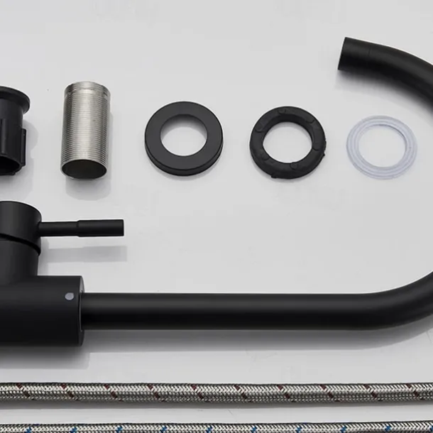 Stainless Steel Kitchen Sink Mixer Faucet, 360 Swivel Single Handle Kitchen Taps Deck Mounted, with Hot and Cold Water Hose Vessel Taps