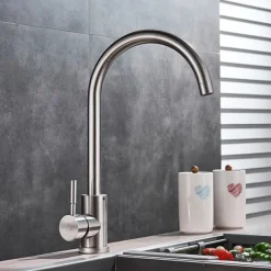 Stainless Steel Kitchen Sink Mixer Faucet, 360 Swivel Single Handle Kitchen Taps Deck Mounted, with Hot and Cold Water Hose Vessel Taps