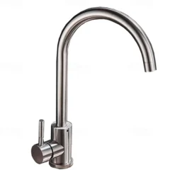 Stainless Steel Kitchen Sink Mixer Faucet, 360 Swivel Single Handle Kitchen Taps Deck Mounted, with Hot and Cold Water Hose Vessel Taps