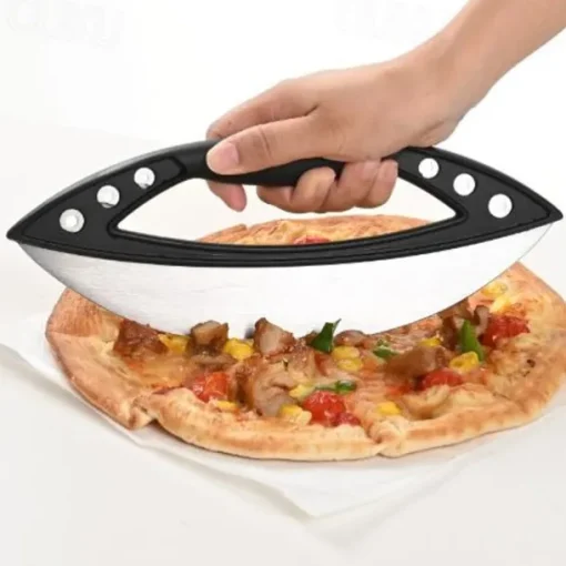 Stainless Steel Pizza Cutter, Semi-Circular Ring Pizza Slicer, Large Multi-Function Cutting Knife for Herbs, Baking Tool