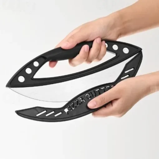 Stainless Steel Pizza Cutter, Semi-Circular Ring Pizza Slicer, Large Multi-Function Cutting Knife for Herbs, Baking Tool