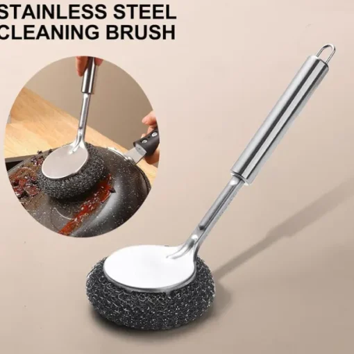 Stainless Steel Pot Brush with Long Handle, Multifunctional Kitchen Artifact Cleaning Pots and Bowls, Stainless Steel Pot Brush, Universal Steel Brush for Pots, Pans, Grills, Sink