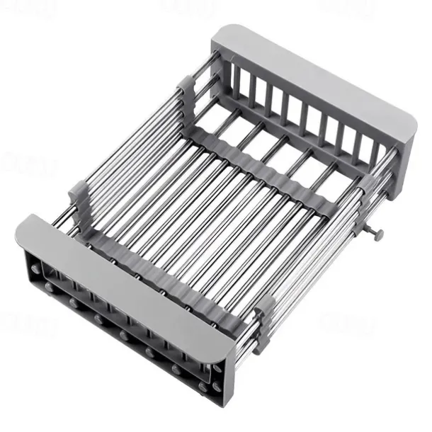 Stainless Steel Retractable Dish Drying Rack Expandable Kitchen Strainer Drain Draining Basket Over the Sink Adjustable Armrest, Washing Bowl Shelf for Vegetable and Fruit