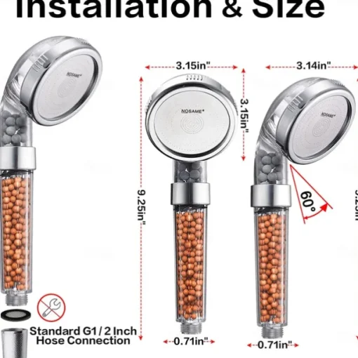 Stainless Steel Shower Head, Filter Filtration High Pressure Water Saving 3 Mode Function Spray Handheld Showerheads for Dry Skin & Hair