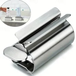 Stainless Steel Toothpaste Squeezer & Toothbrush Holder