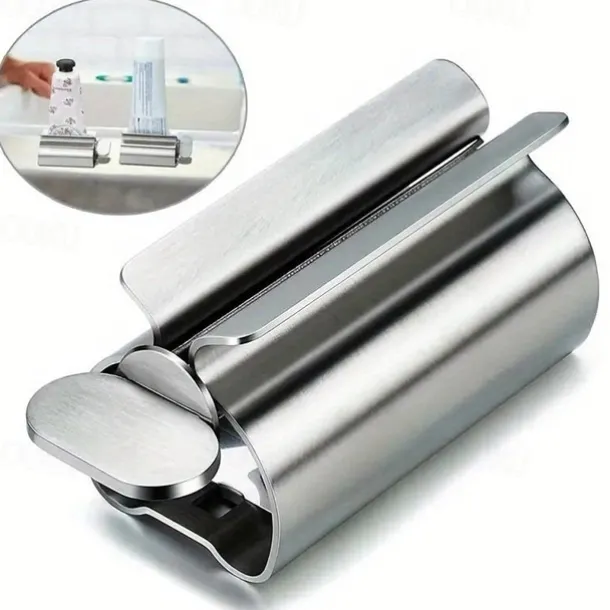 Stainless Steel Toothpaste Squeezer & Toothbrush Holder