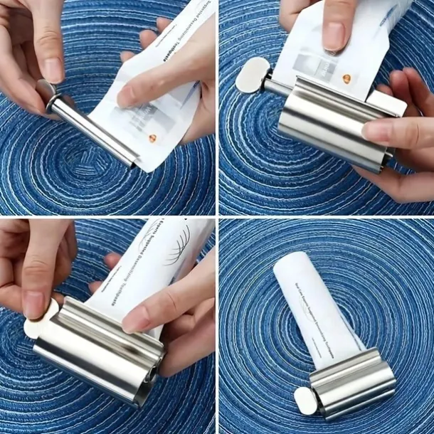 Stainless Steel Toothpaste Squeezer & Toothbrush Holder