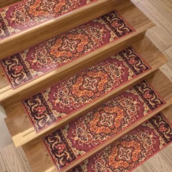Step Carpet Boho Style Non-Slip Carpet Stair Treads for Kids Elders and Pets Ethnic Design Stair Tread Mats