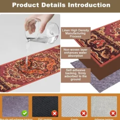 Step Carpet Boho Style Non-Slip Carpet Stair Treads for Kids Elders and Pets Ethnic Design Stair Tread Mats