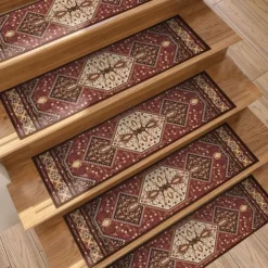 Step Carpet Boho Style Non-Slip Carpet Stair Treads for Kids Elders and Pets Ethnic Design Stair Tread Mats