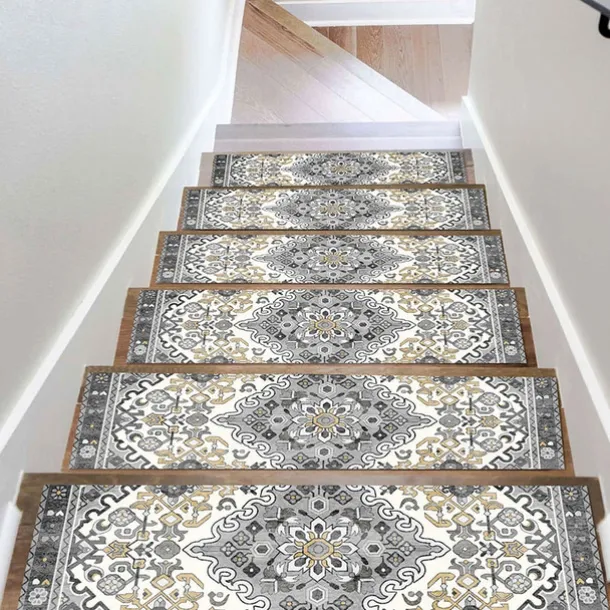 Step Tread Carpet Boho Style Non-Slip Carpet Stair Treads for Kids Elders and Pets Ethnic Design Stair Tread Mats W20*L76cm