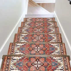 Step Tread Carpet Boho Style Non-Slip Carpet Stair Treads for Kids Elders and Pets Ethnic Design Stair Tread Mats W20*L76cm