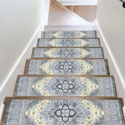Step Tread Carpet Boho Style Non-Slip Carpet Stair Treads for Kids Elders and Pets Ethnic Design Stair Tread Mats W20*L76cm