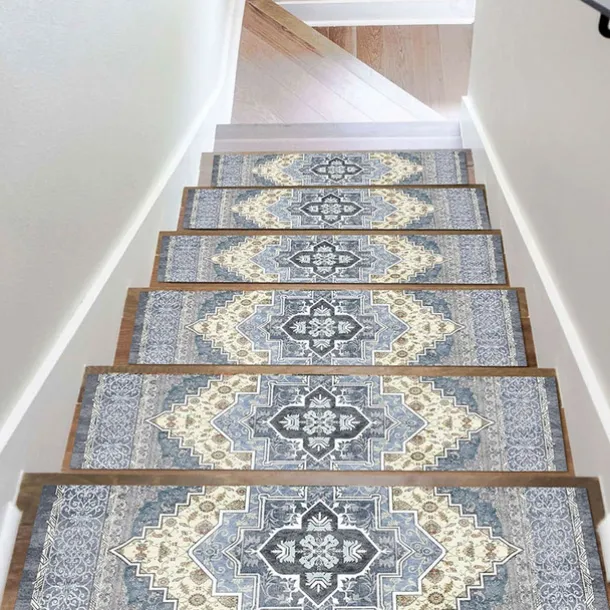 Step Tread Carpet Boho Style Non-Slip Carpet Stair Treads for Kids Elders and Pets Ethnic Design Stair Tread Mats W20*L76cm