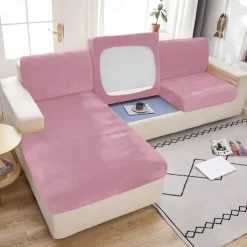 Stretch Couch Covers Sofa Seat Burgundy Cushion Cover Velvet For Dogs Pet, Magic Sofa Cover Sectional Sofa Slipcover for Love Seat, L Shaped, 3 Seater, Washable Protector