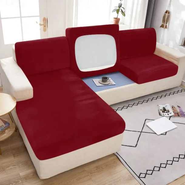 Stretch Couch Covers Sofa Seat Burgundy Cushion Cover Velvet For Dogs Pet, Magic Sofa Cover Sectional Sofa Slipcover for Love Seat, L Shaped, 3 Seater, Washable Protector