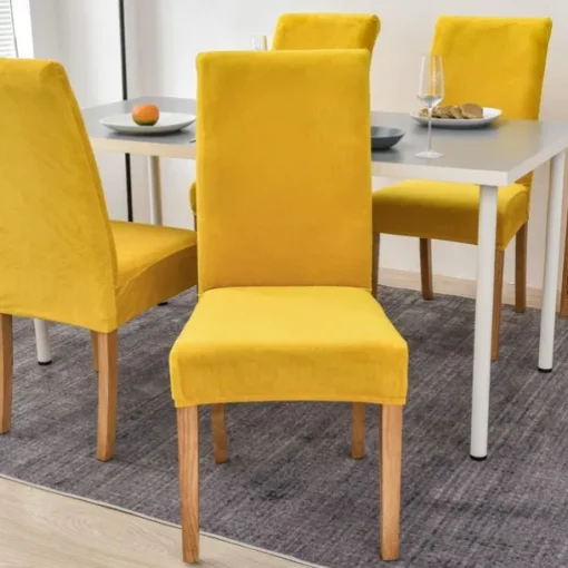 Stretch Dining Chair Cover Green Chair Seat Slipcover Velvet Elastic For Dining Party Hotel Wedding Soft Washable