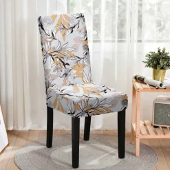 Stretch Floral Dining Chair Cover Elastic High Back Dining Chair Cover Slipcovers for Dining Chairs with Floral Pattern Easy to Fit and Remove Protects Against Spills and Stains Machine Washable