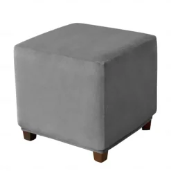 Stretch Ottoman Cover Burgundy Velvet Square Ottoman Slipcovers Rectangular Foldable Storage Stool Cover Bench Cover Furniture Protector Soft Slipcover with Elastic Bottom