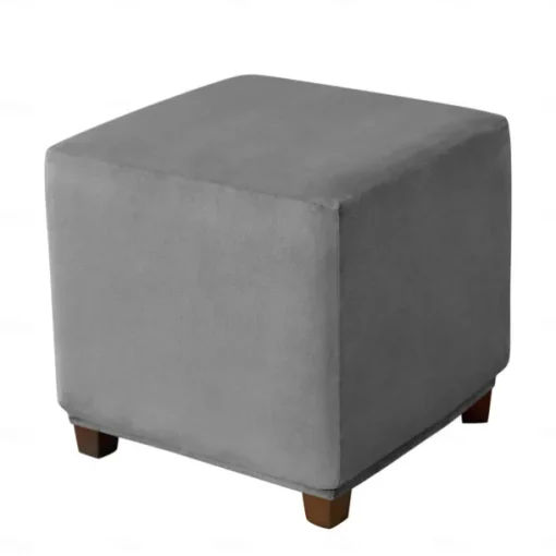 Stretch Ottoman Cover Burgundy Velvet Square Ottoman Slipcovers Rectangular Foldable Storage Stool Cover Bench Cover Furniture Protector Soft Slipcover with Elastic Bottom