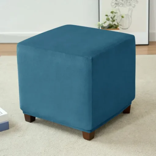 Stretch Ottoman Cover Burgundy Velvet Square Ottoman Slipcovers Rectangular Foldable Storage Stool Cover Bench Cover Furniture Protector Soft Slipcover with Elastic Bottom