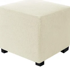 Stretch Ottoman Cover Square Ottoman Slipcovers Rectangular Foldable Storage Stool Cover Bench Cover Furniture Protector Soft Slipcover with Elastic Bottom