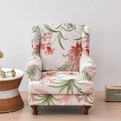 Stretch Printed Wingback Chair Cover Durable and Elastic Slipcover with Stylish Print Design Perfect for Protecting and Refreshing Your Wingback Chair Ideal for Home Decor