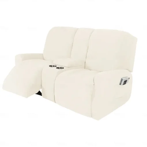 Stretch Recliner Covers Burgundy Loveseat with Middle Console Slipcover Recliner Loveseat Sofa Cover with Side Pocket(3 Armrest Cover,3 Backrest,2 Seat Cover)