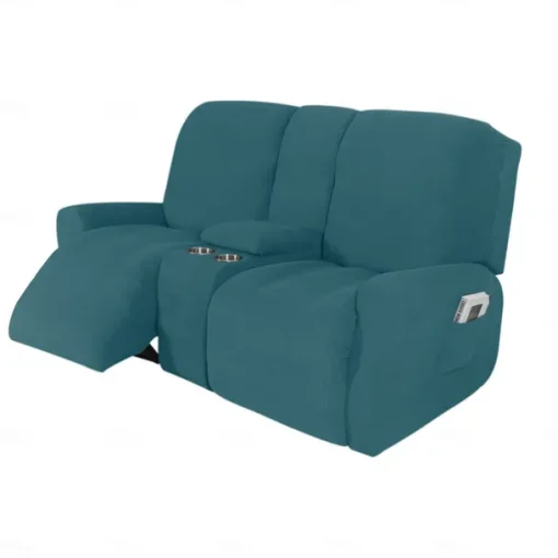 Stretch Recliner Covers Burgundy Loveseat with Middle Console Slipcover Recliner Loveseat Sofa Cover with Side Pocket(3 Armrest Cover,3 Backrest,2 Seat Cover)