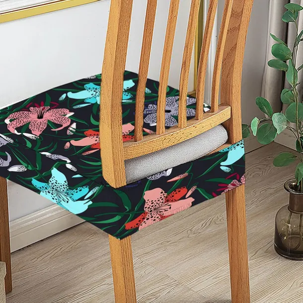 Stretch Seat Covers for Dining Room High Back Dining Chair Cover Floral Printed Soft Removable Washable Seat Covers for Dining Chairs, Dining Room Seat Cover Protector