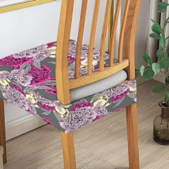 Stretch Seat Covers for Dining Room High Back Dining Chair Cover Floral Printed Soft Removable Washable Seat Covers for Dining Chairs, Dining Room Seat Cover Protector