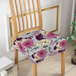 Stretch Seat Covers for Dining Room High Back Dining Chair Cover Floral Printed Soft Removable Washable Seat Covers for Dining Chairs, Dining Room Seat Cover Protector