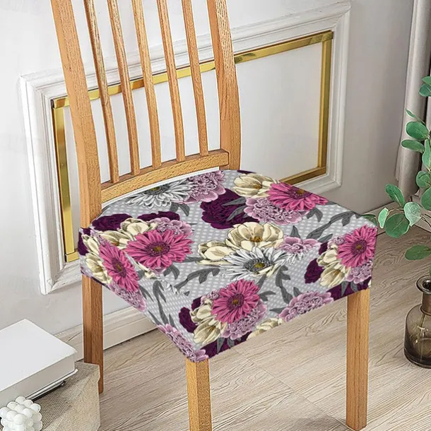 Stretch Seat Covers for Dining Room High Back Dining Chair Cover Floral Printed Soft Removable Washable Seat Covers for Dining Chairs, Dining Room Seat Cover Protector