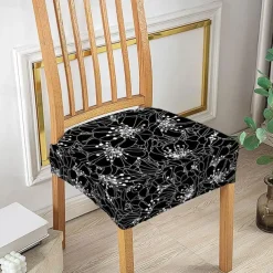 Stretch Seat Covers for Dining Room High Back Dining Chair Cover Floral Printed Soft Removable Washable Seat Covers for Dining Chairs, Dining Room Seat Cover Protector