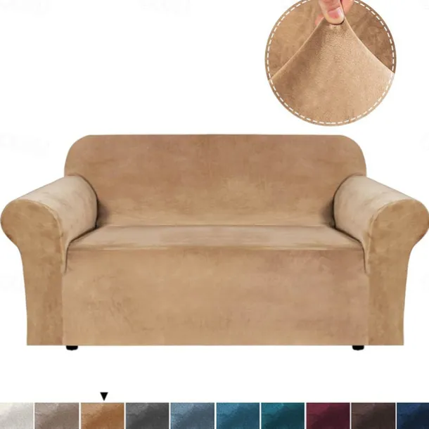 Stretch Sofa Cover Slipcover Elastic Velvet Sectional Couch Armchair Loveseat Burgundy Red 4 Or 3 Seater L Shape Plain Solid Color Soft Durable