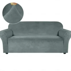 Stretch Sofa Cover Slipcover Elastic Velvet Sectional Couch Armchair Loveseat Burgundy Red 4 Or 3 Seater L Shape Plain Solid Color Soft Durable