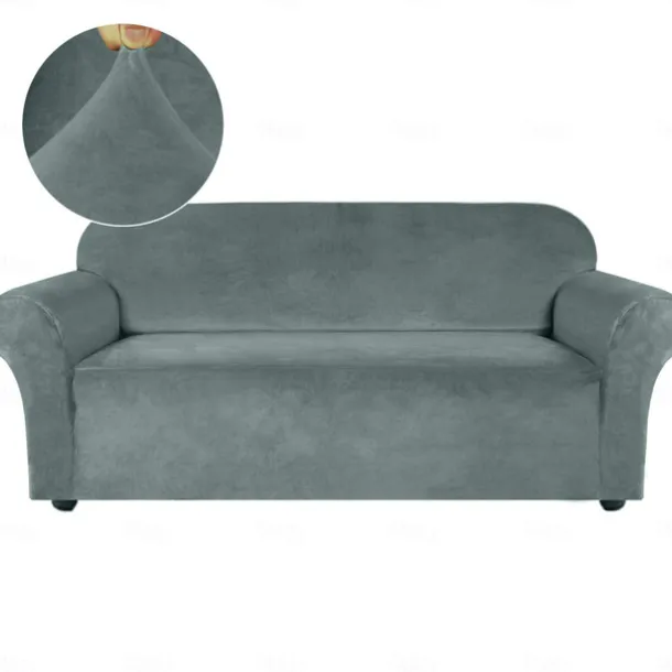 Stretch Sofa Cover Slipcover Elastic Velvet Sectional Couch Armchair Loveseat Burgundy Red 4 Or 3 Seater L Shape Plain Solid Color Soft Durable